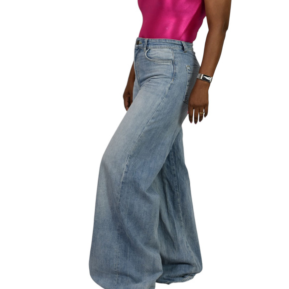 Zara Denim - Zara Ultra Flare Jeans Blue Denim Cotton Long Wide Leg Twisted Seam High Rise 4